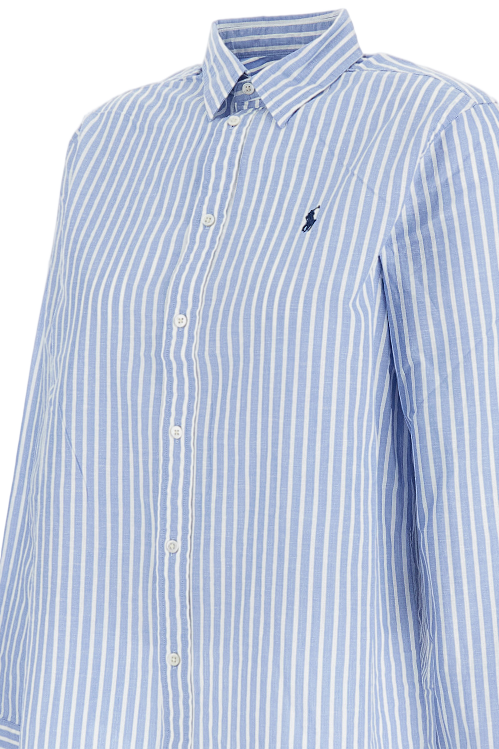 Vertical Striped Button-Up Shirt With Iconic Logo
