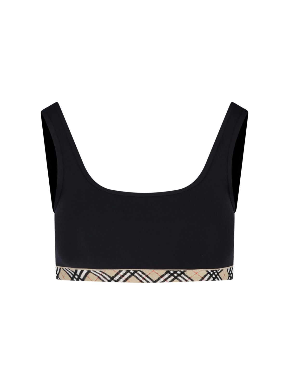 Black Square Neck Plaid Accented Top