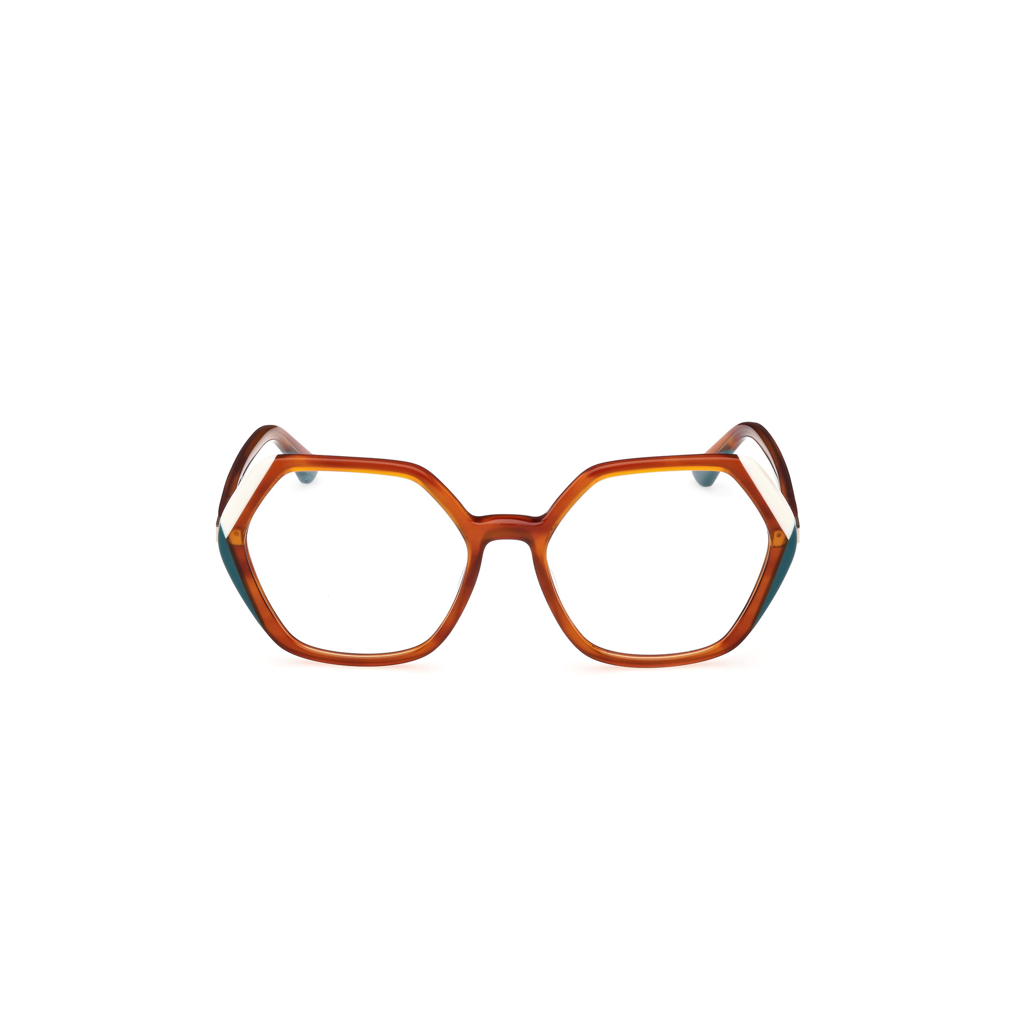 Gm0389 55056 Geometric Hexagonal Eyeglasses with Teal Accents