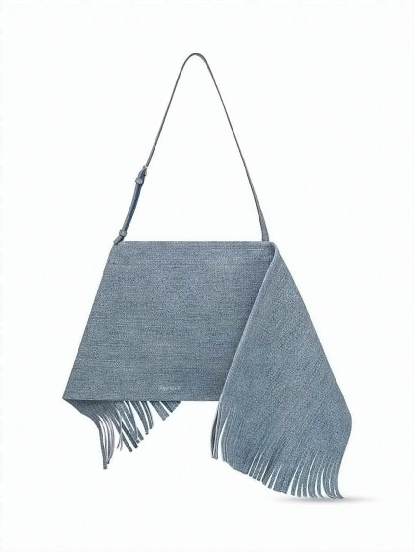 Fringed Calf Leather Shoulder Bag with Textured Finish