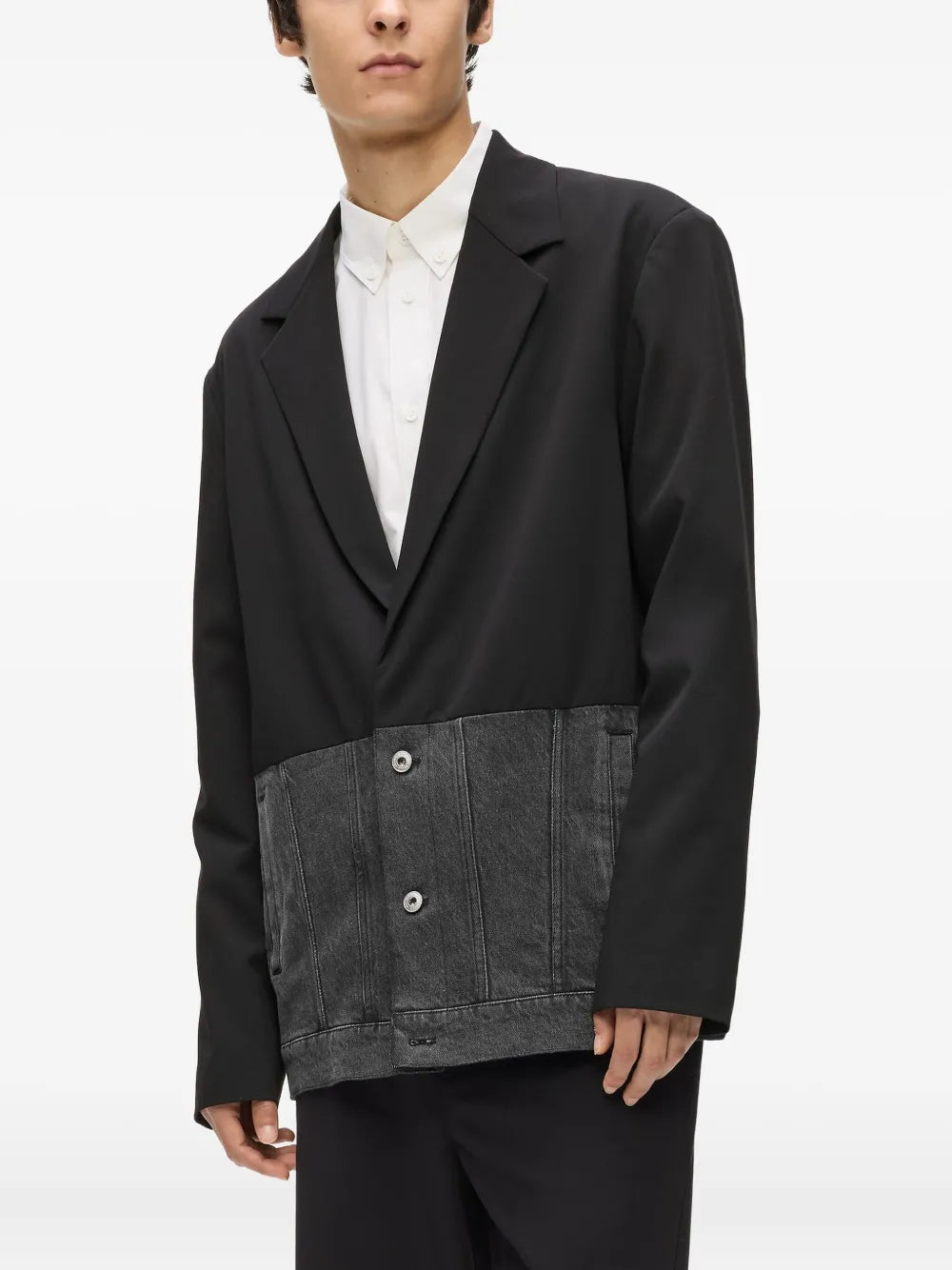 Two-Tone Denim-Inspired Blazer with Classic Lapel