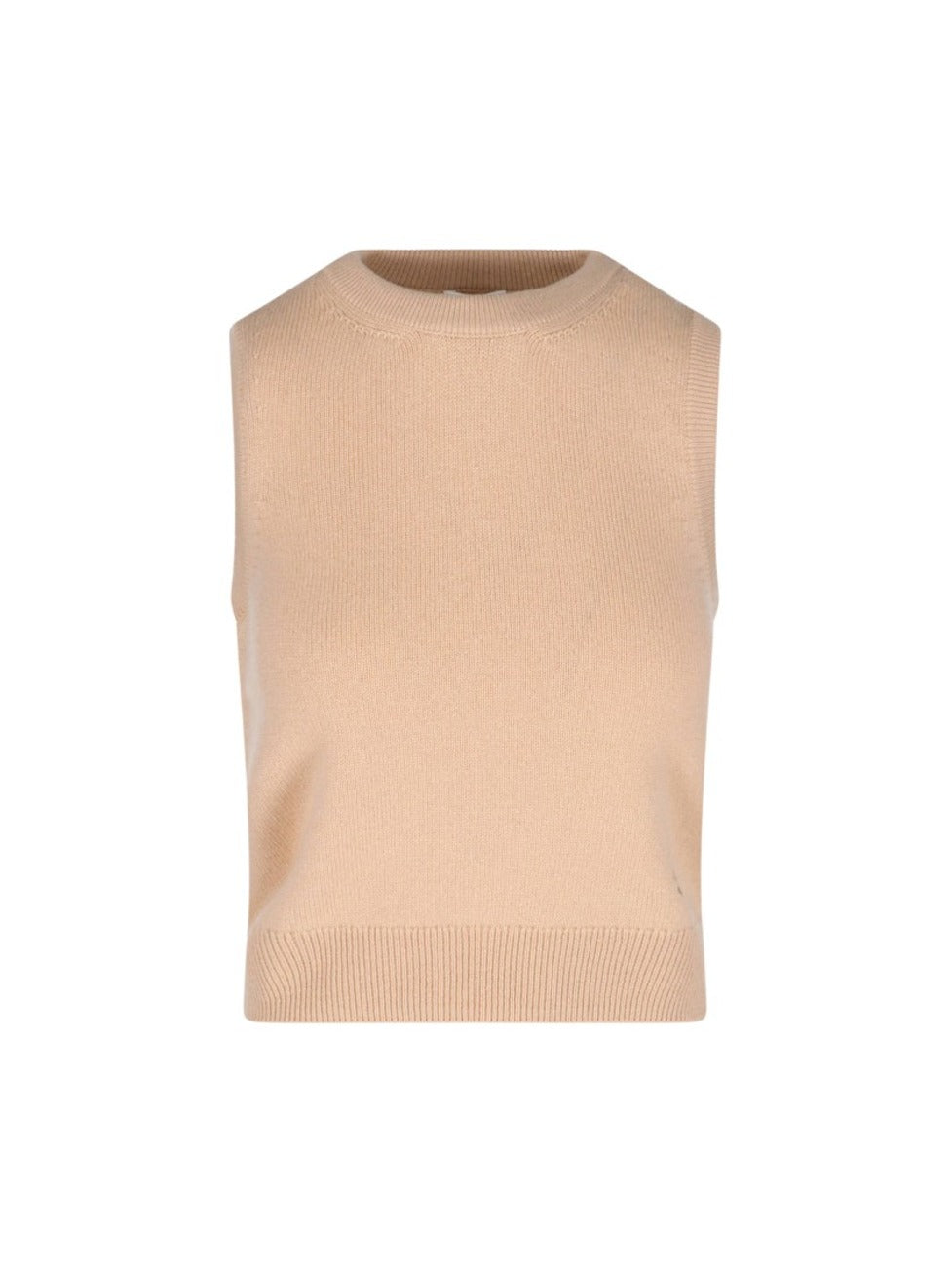 Cashmere Tank Top With Ribbed Finishes And Straight Hem