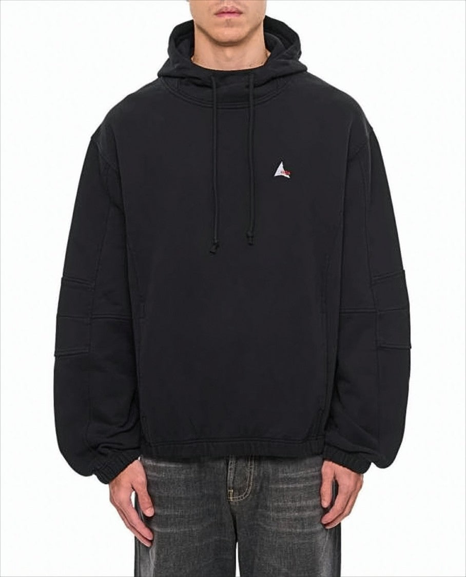Relaxed-Fit Black Hoodie With Drawstring And Embroidered Details