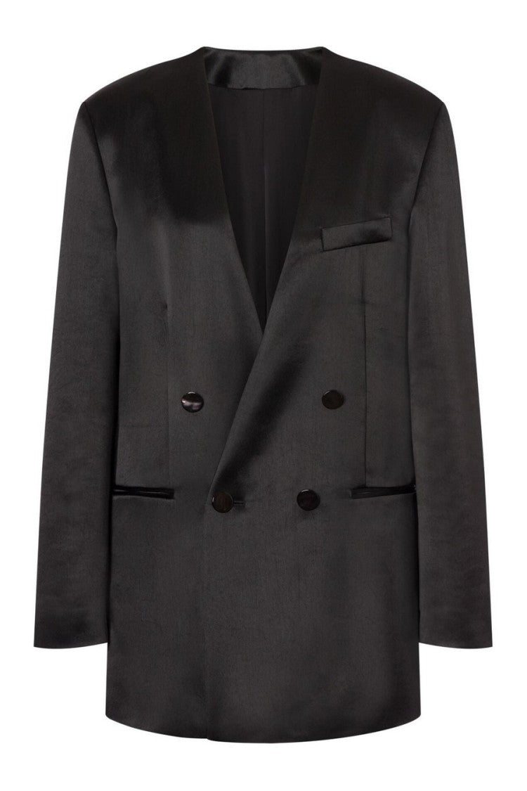 Double-Breasted Blazer With Structured Shoulders And Sheen