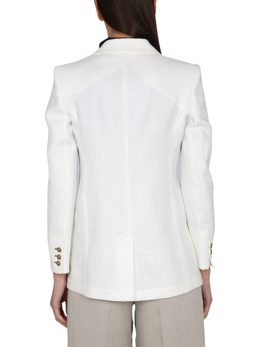 Double-Breasted Flax Linen Jacket with Timeless Tailored Silhouette