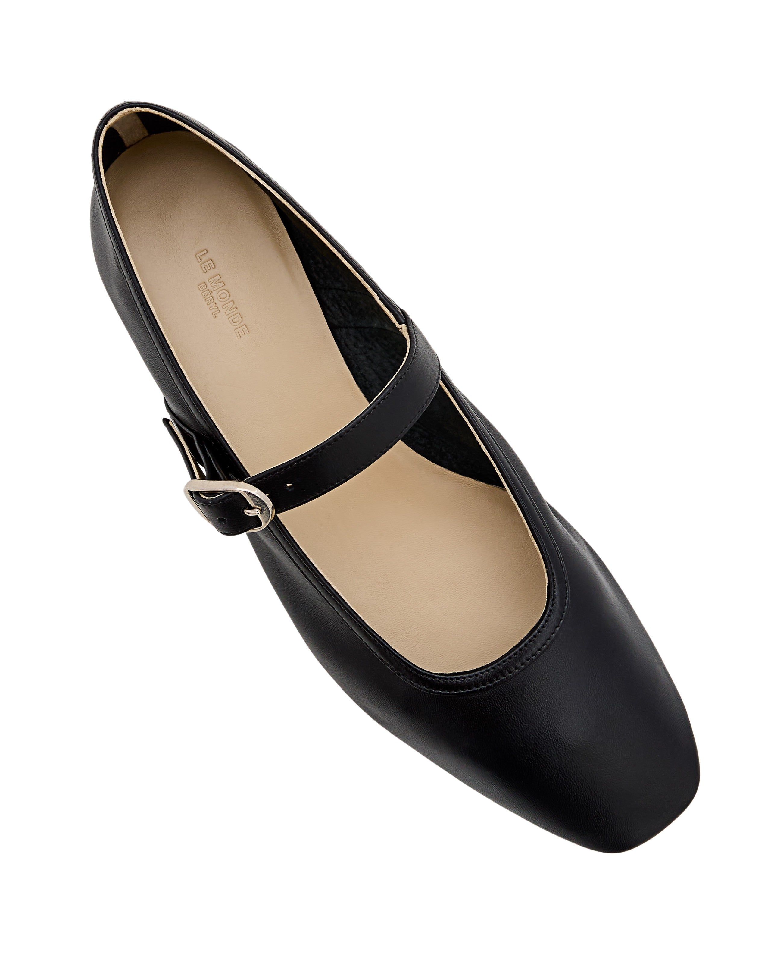 Black Stella Leather Strap Ballet Flats