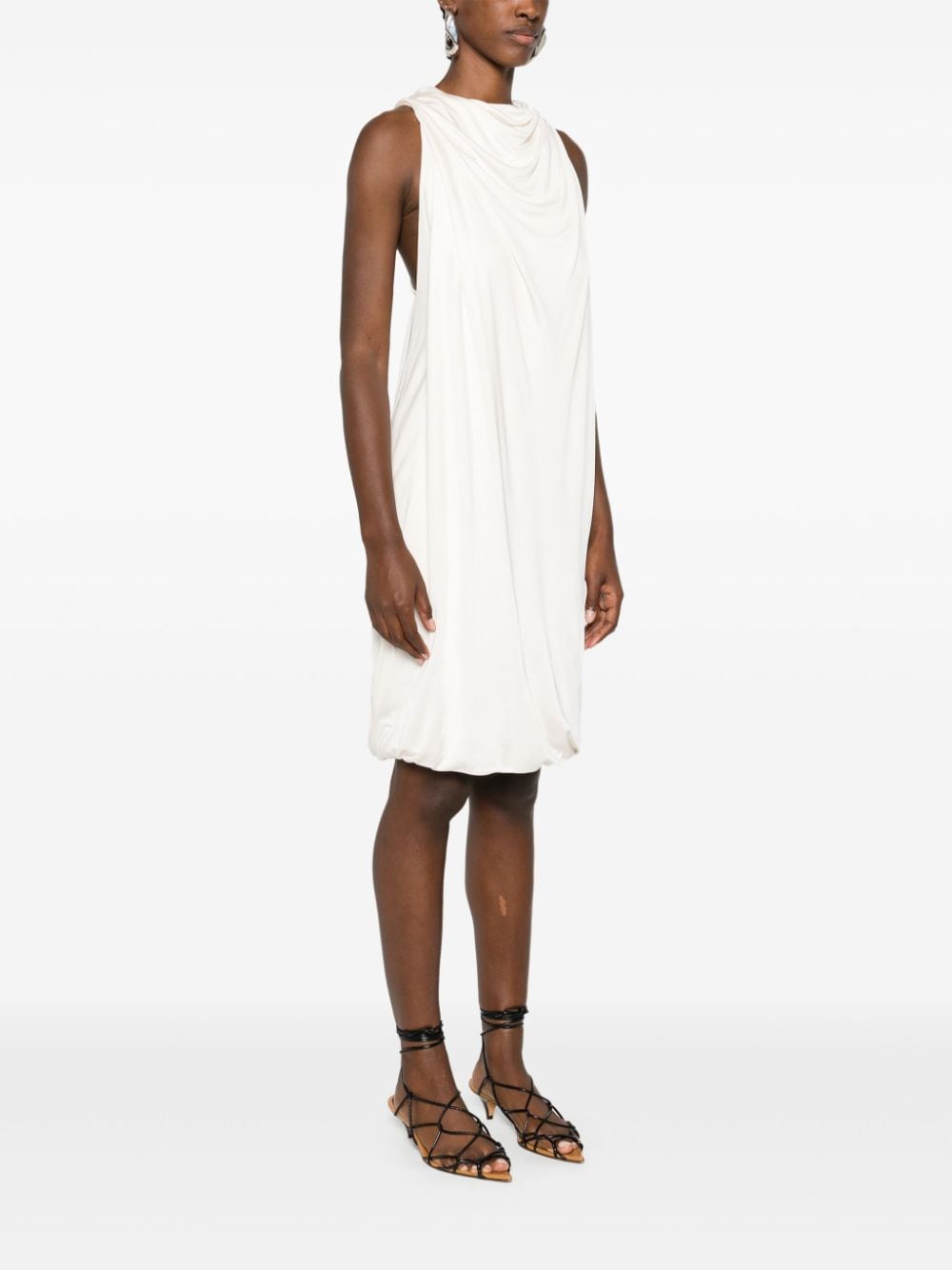 Draped White Satin Finish Midi Dress