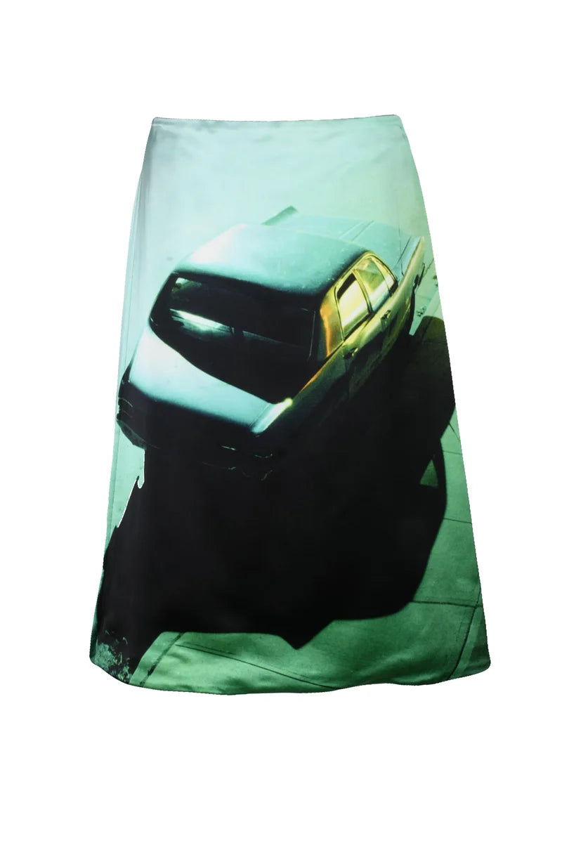 Satin Midi Skirt - Green