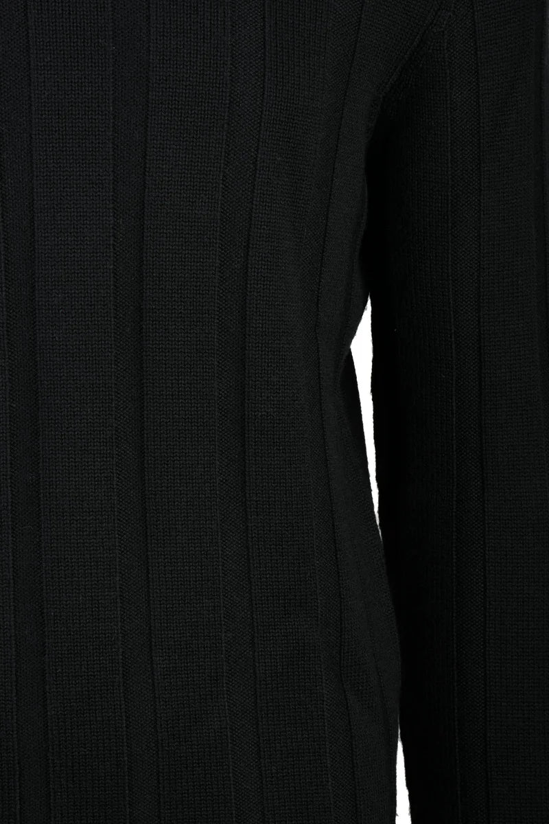 Black Merino Wool Men's Mock Neck Sweater