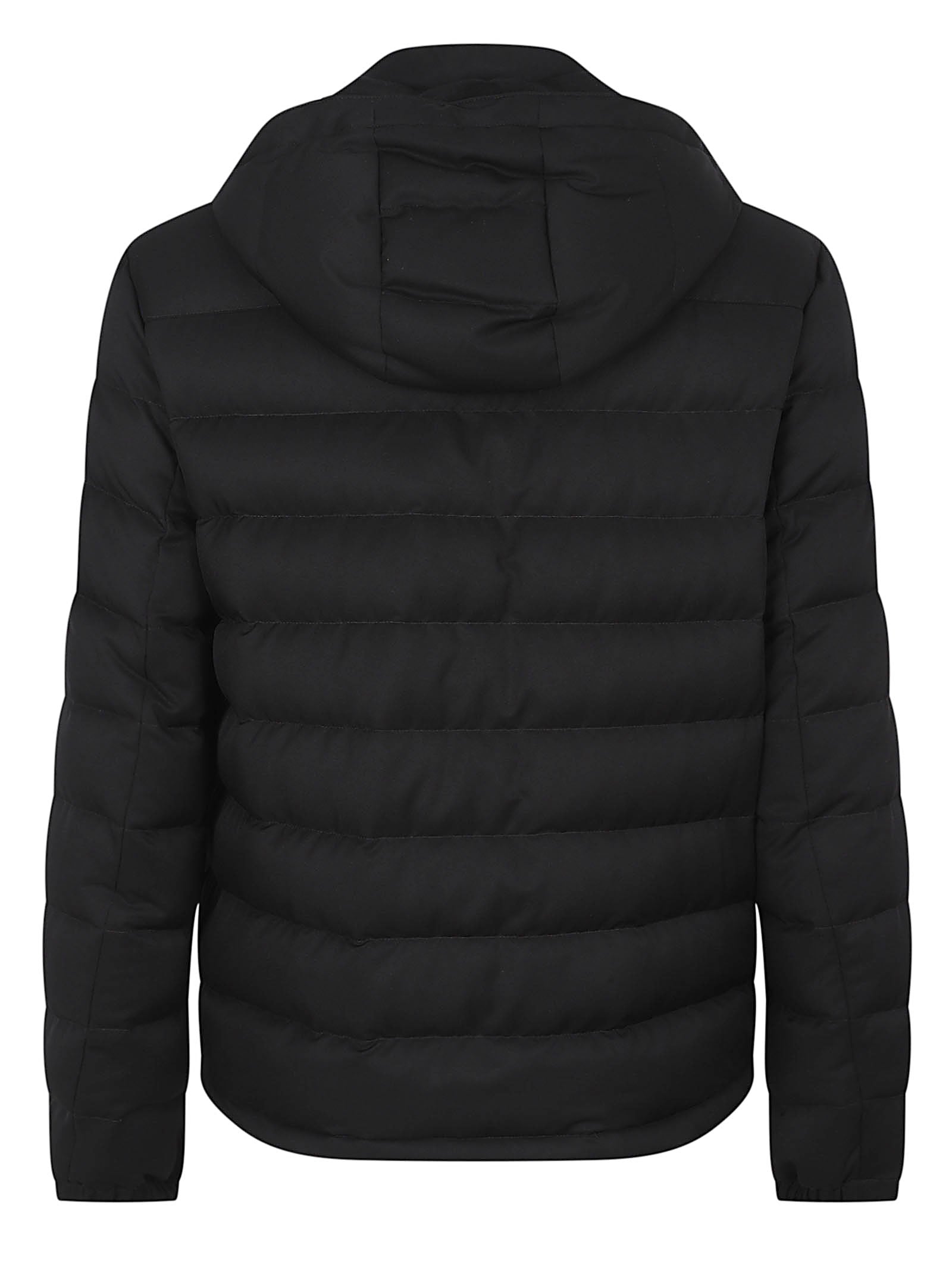 Technical Twill Black Puffer Jacket with Removable Hood