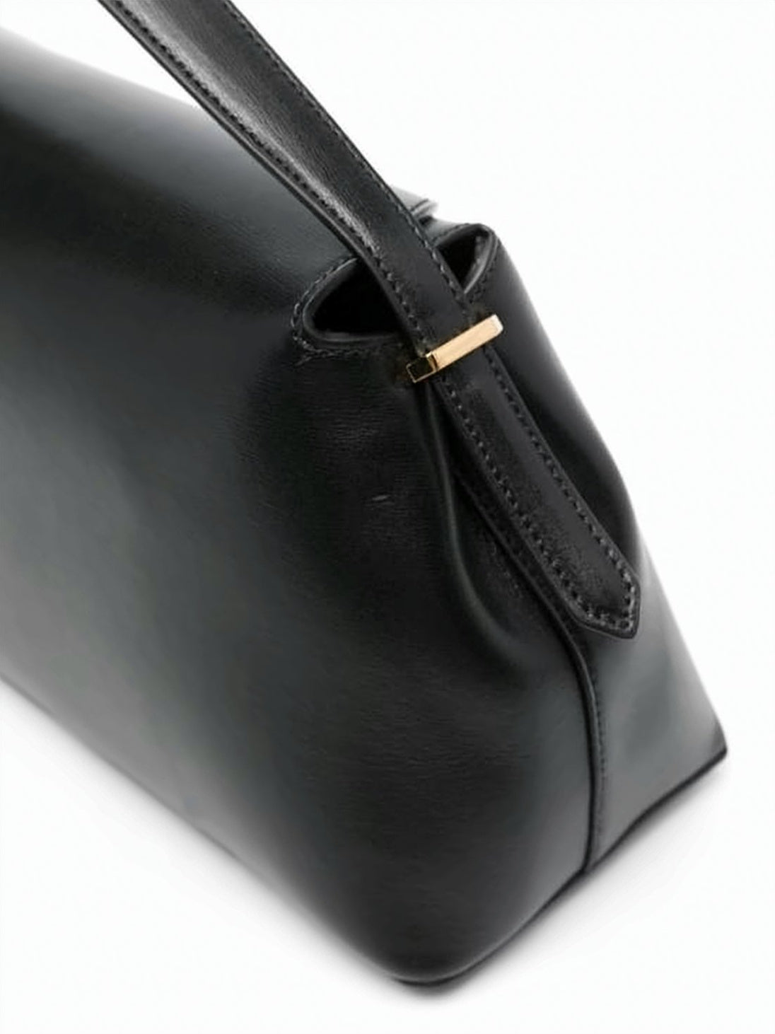 Structured Black Calf Leather Shoulder Bag