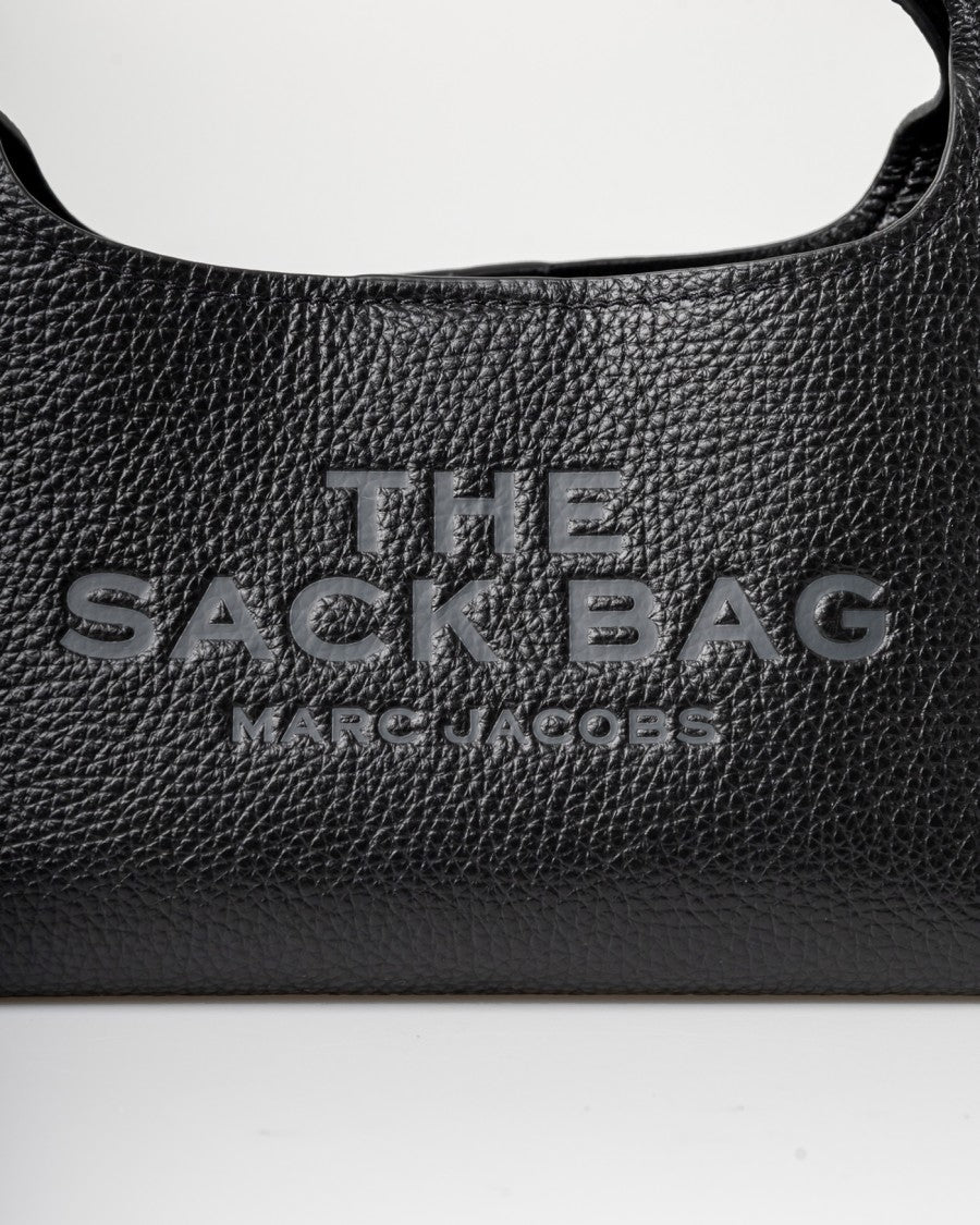 Semi-Circular Black Leather Shoulder Bag With Embossed Branding