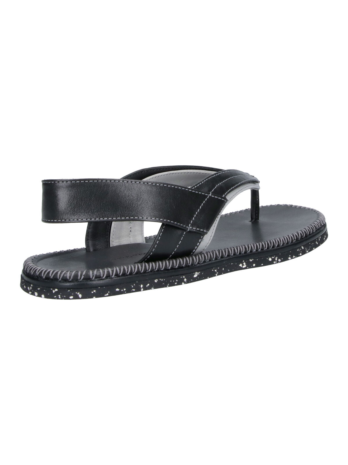 Black Leather Rounded Toe Thong Sandals
