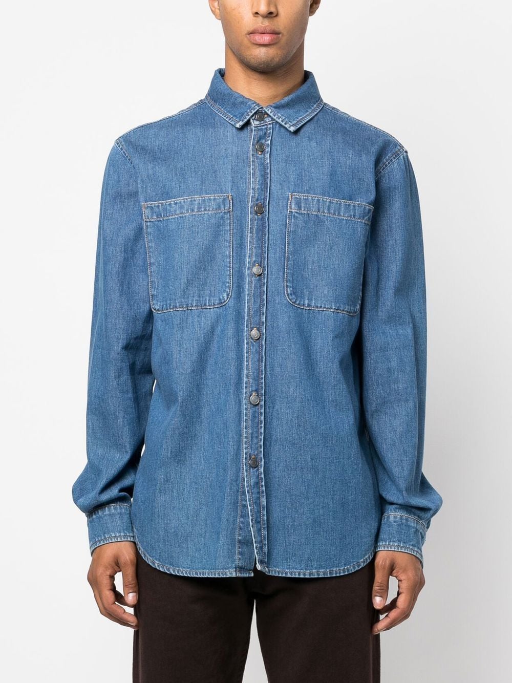Teddy Bear Motif Indigo Denim Shirt