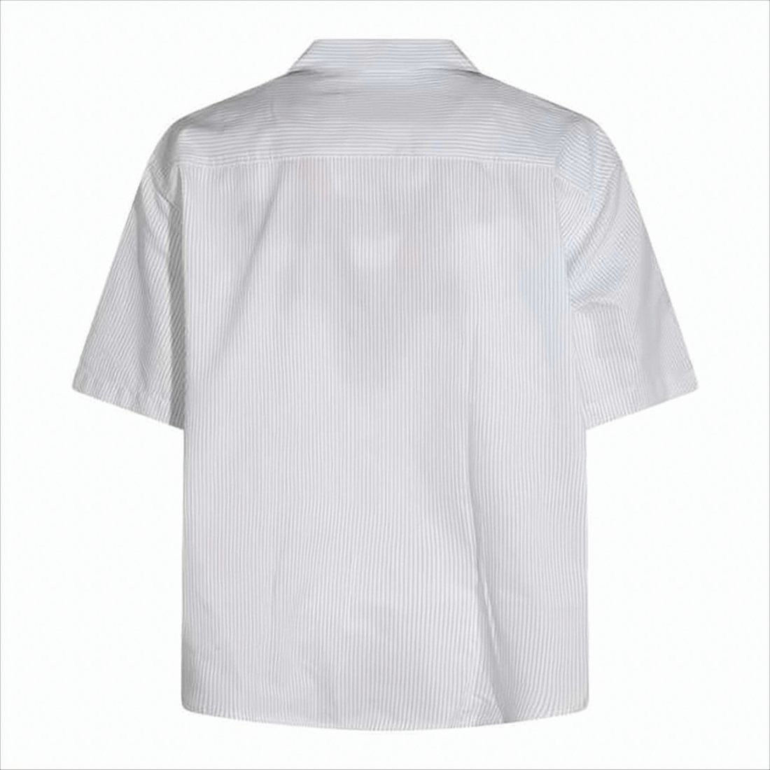 Short-Sleeved Relaxed Fit Shirt with Vertical Pinstripes