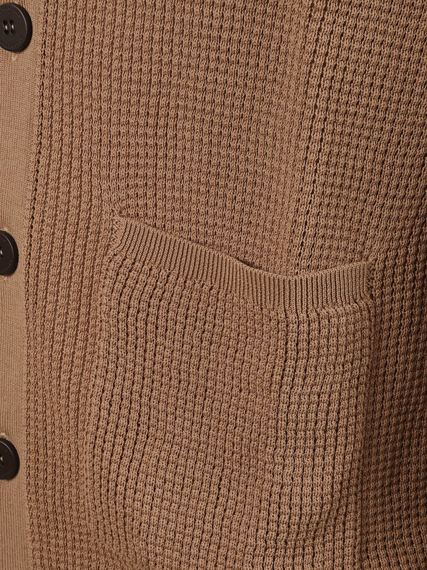 Textured Knit Sweater With Button-Up Front