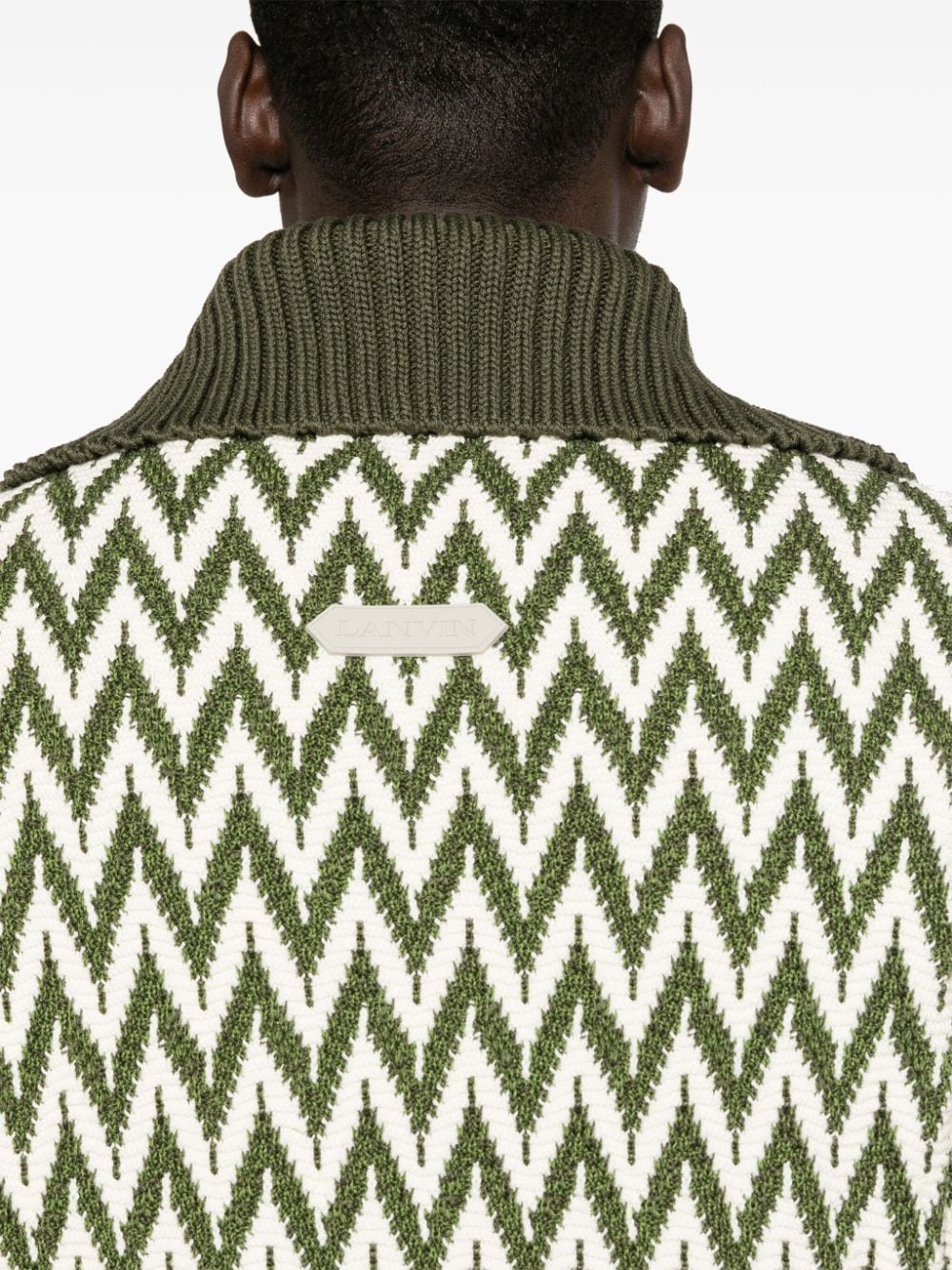Khaki and White Herringbone Pattern Cotton Sweater