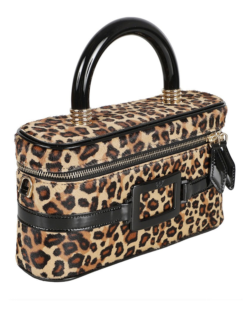 Rectangular Calfskin Handbag With Leopard Print