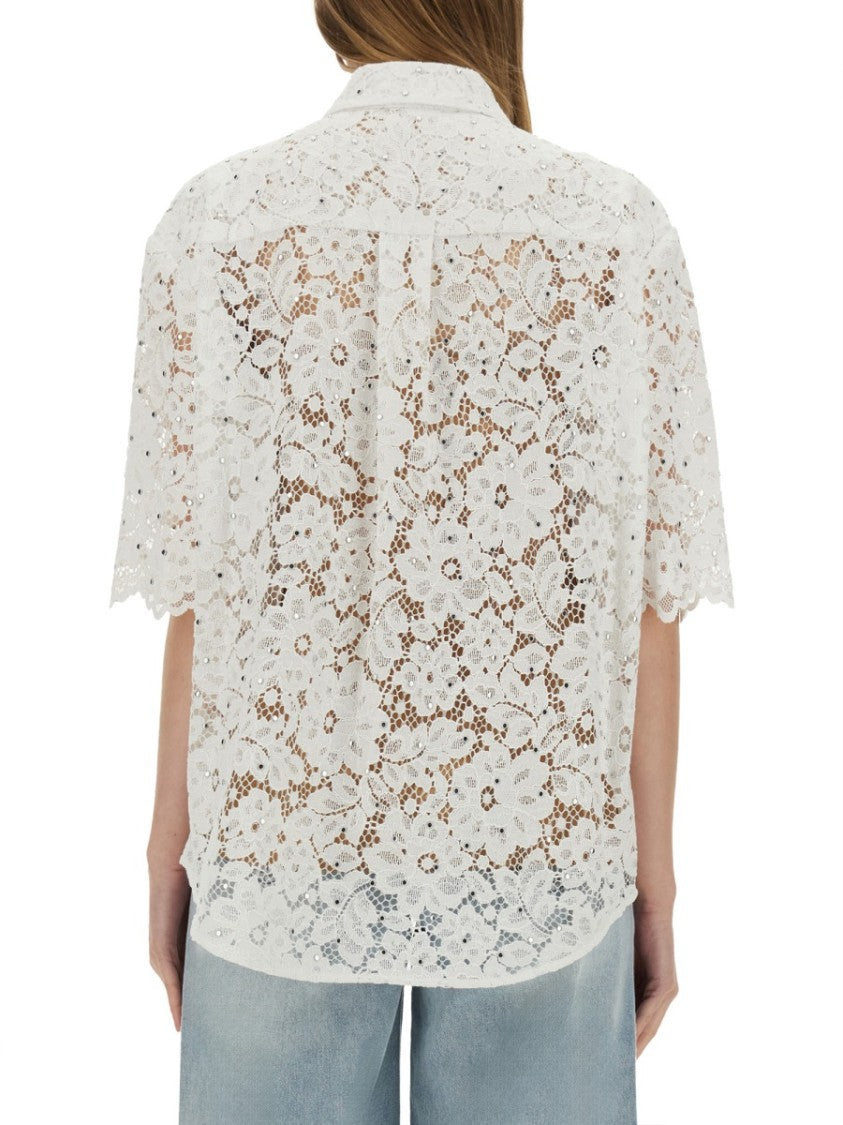White Lace Shirt With Delicate Floral Pattern