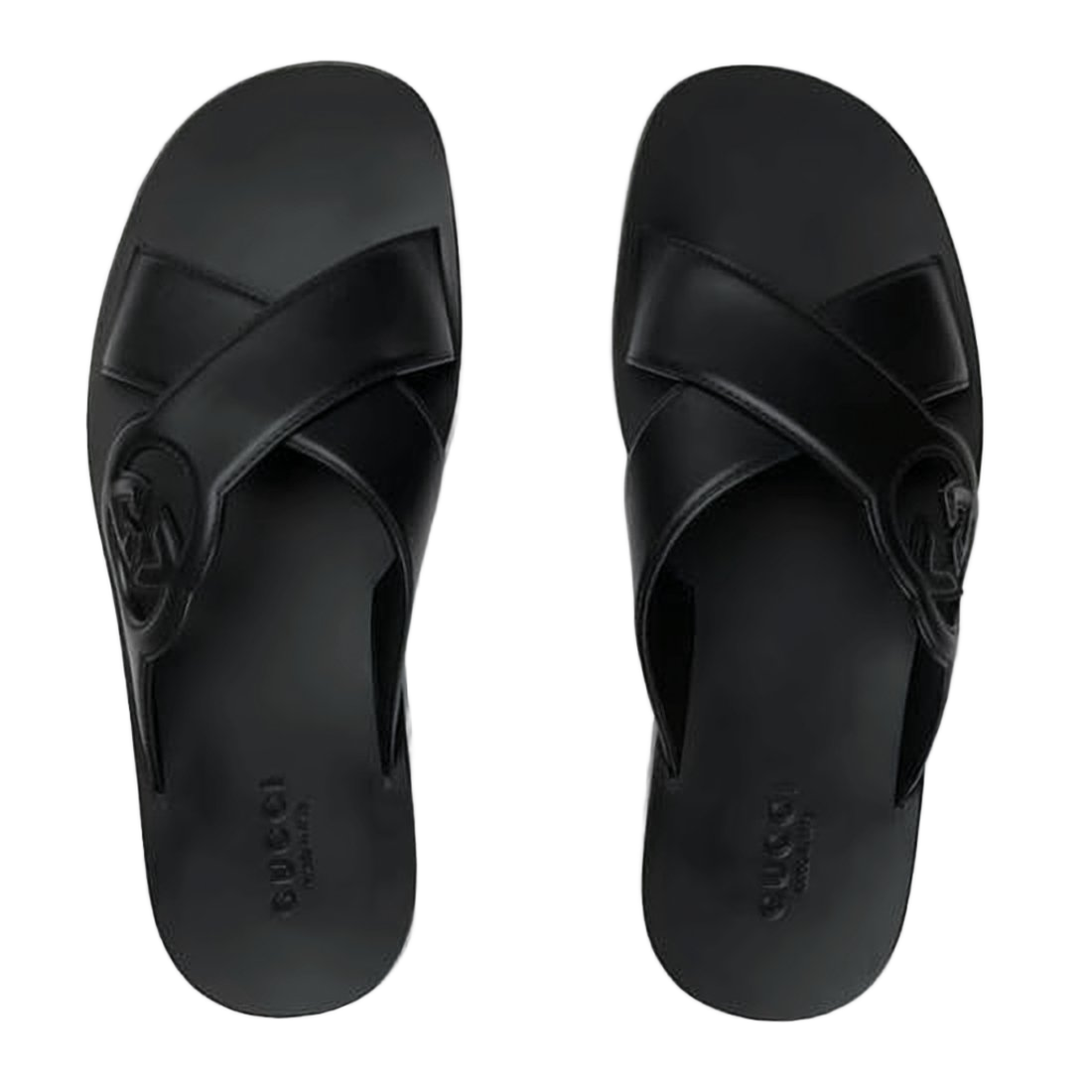 Black Leather Cross-Strap Gucci Sandals