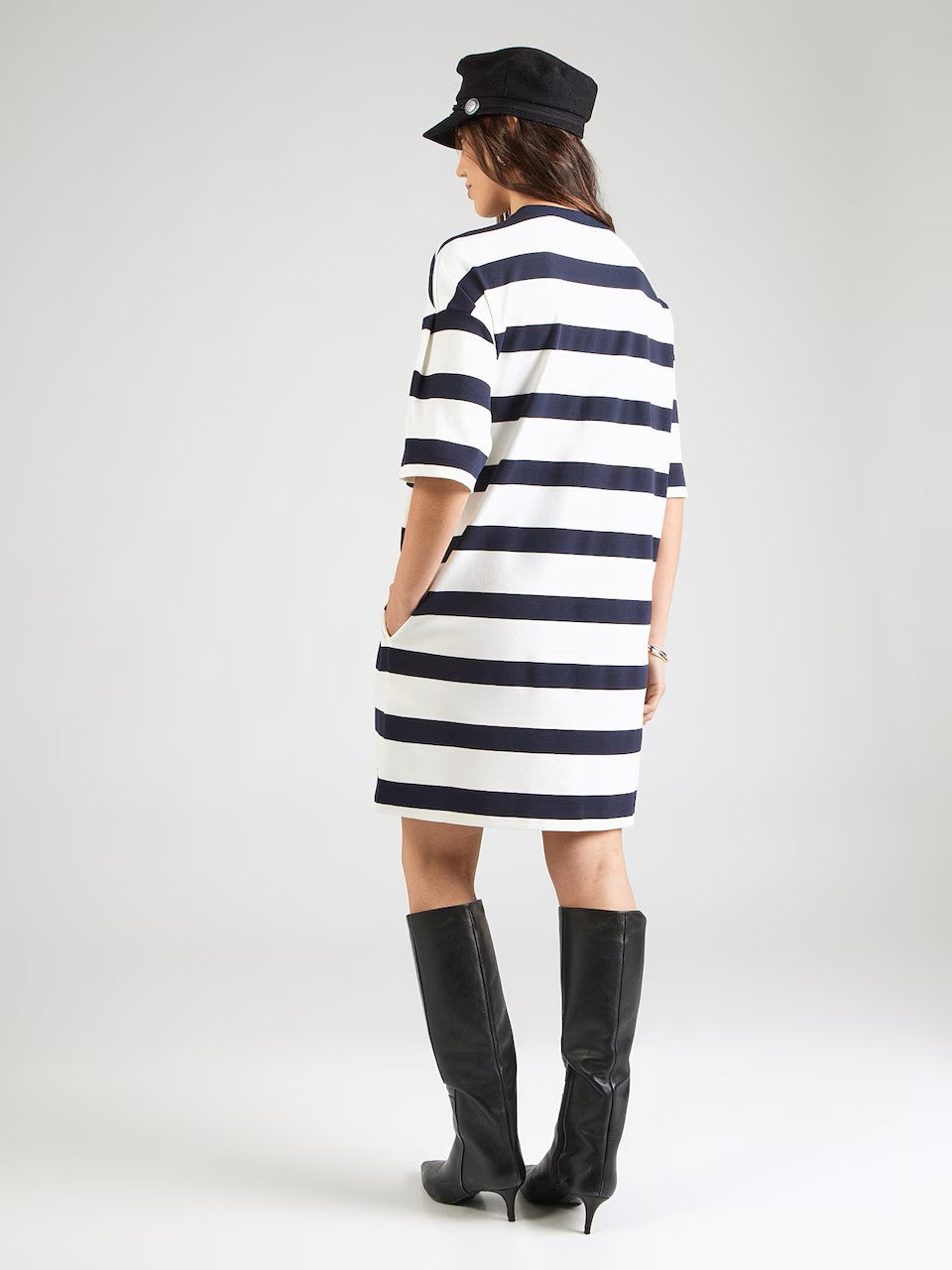 Short-Sleeve Striped Mini Dress with Round Neckline