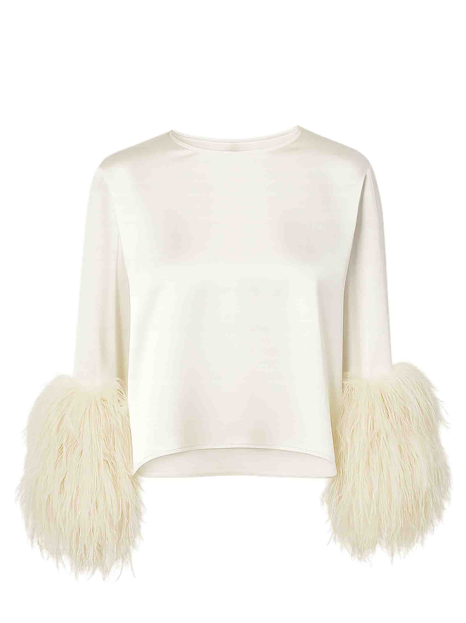 Satin Top With Ostrich Feather Cuffs
