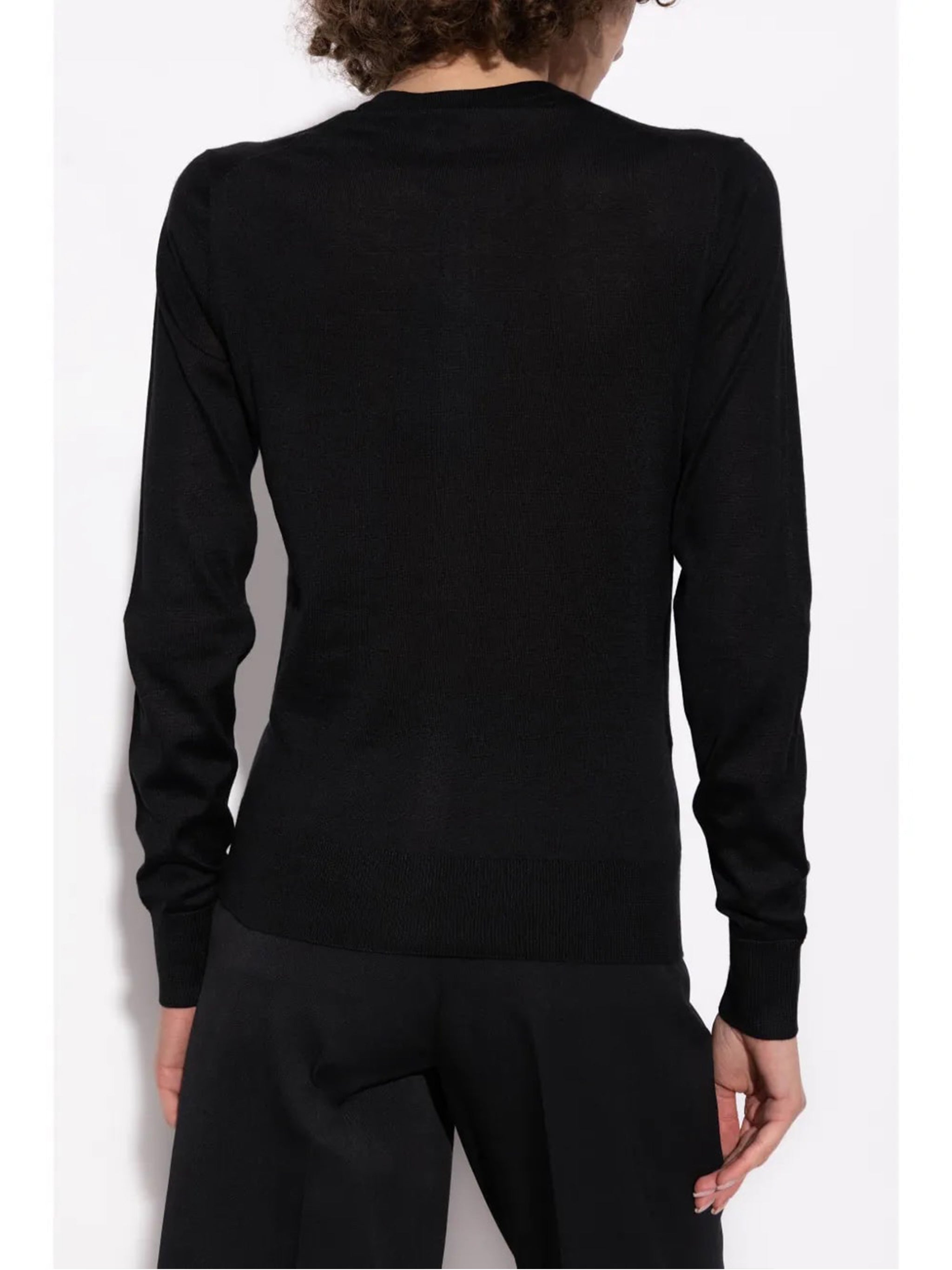 Black Cashmere Fitted Round Neck Cardigan