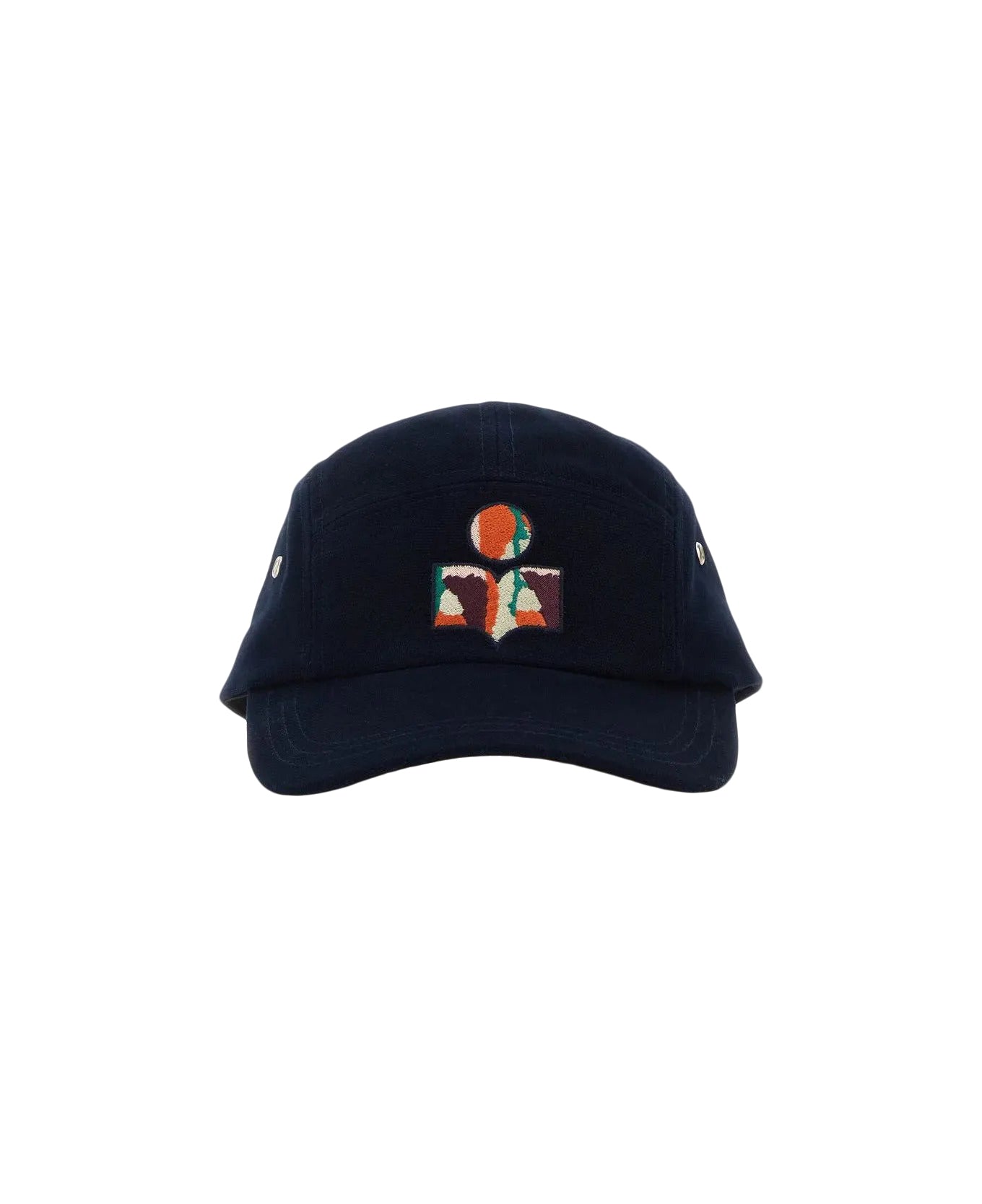 Structured Deep Navy Cap with Geometric Embroidery