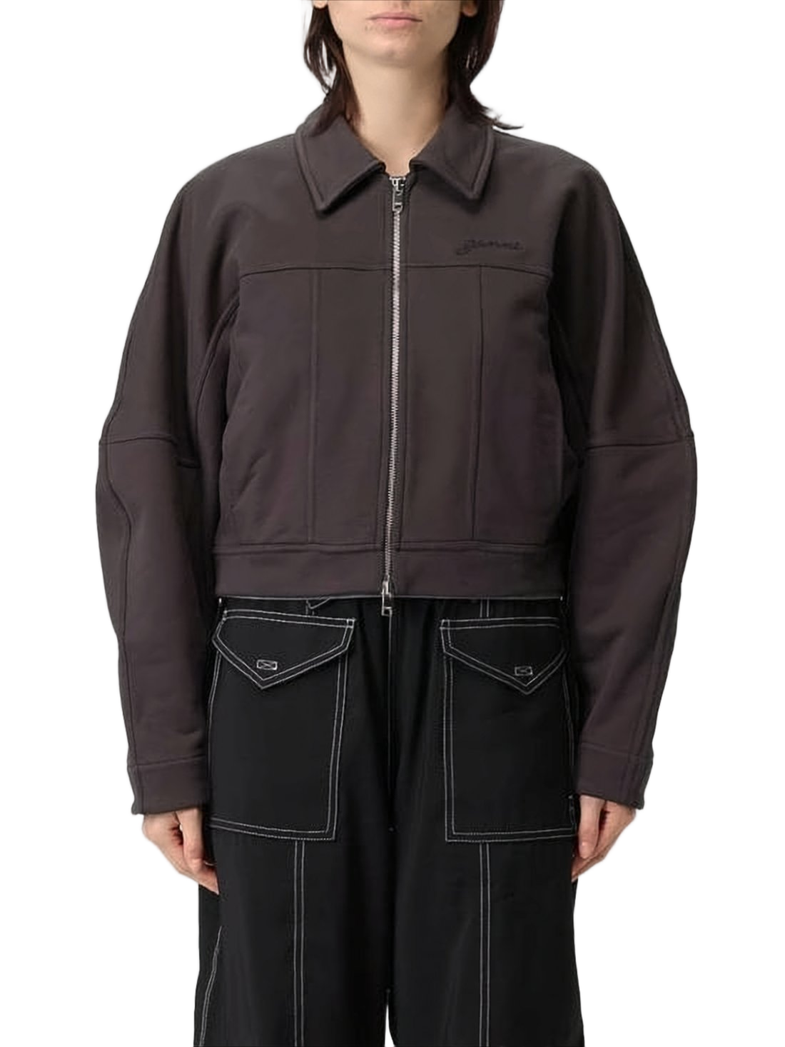 Cropped Boxy Silhouette Jacket with Classic Collar