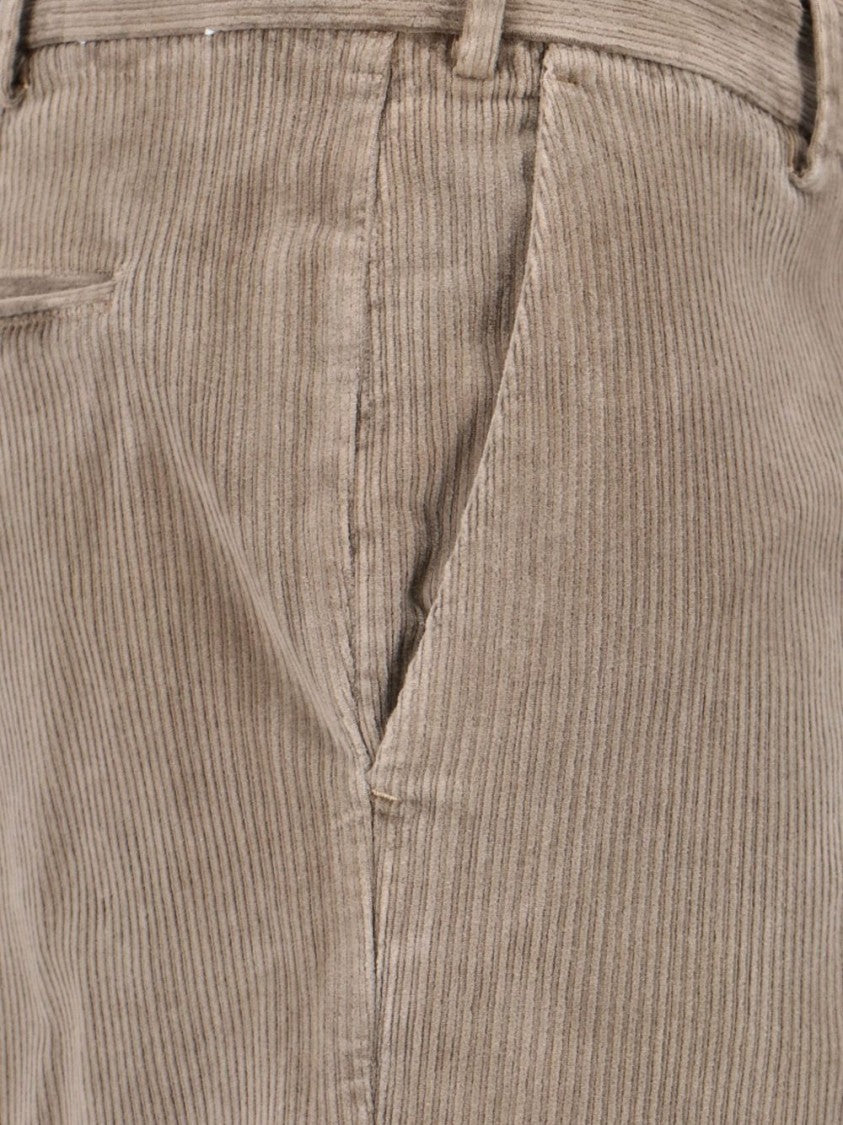 Beige Corduroy Trousers With Straight Fit