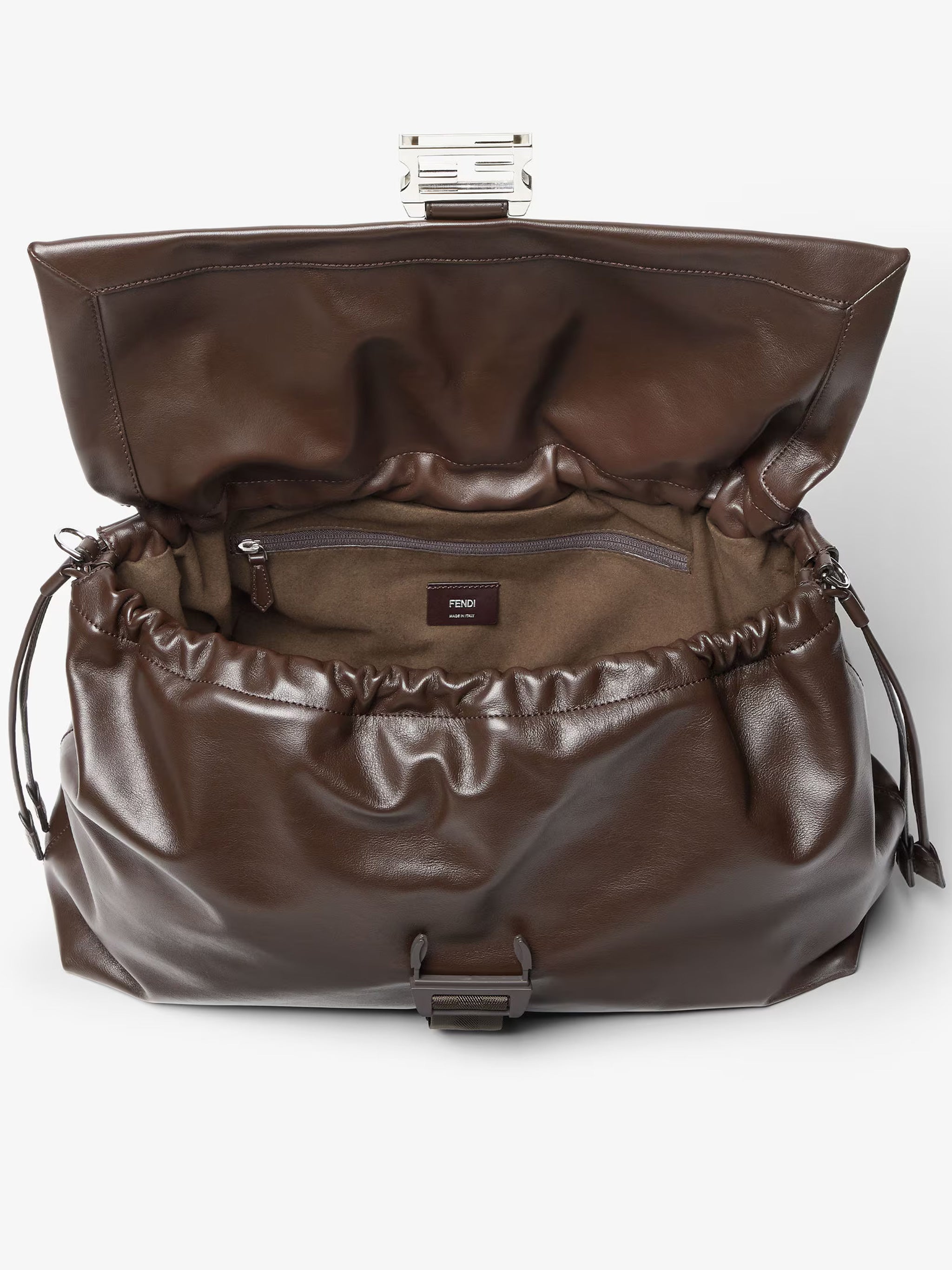 Mamma Baguette Ruched Brown Leather Bag