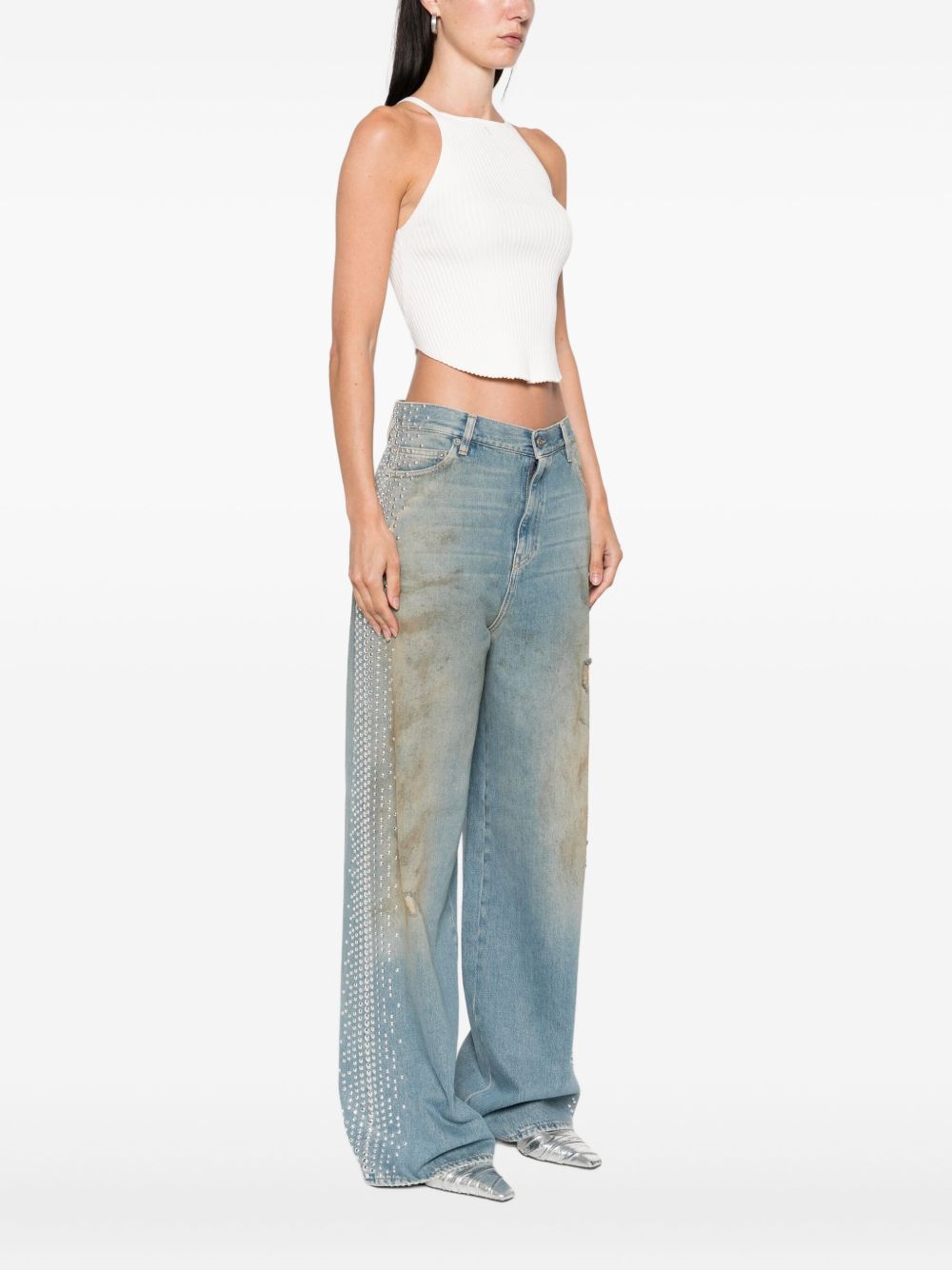 Ribbed Halterneck Top with Straight Hemline