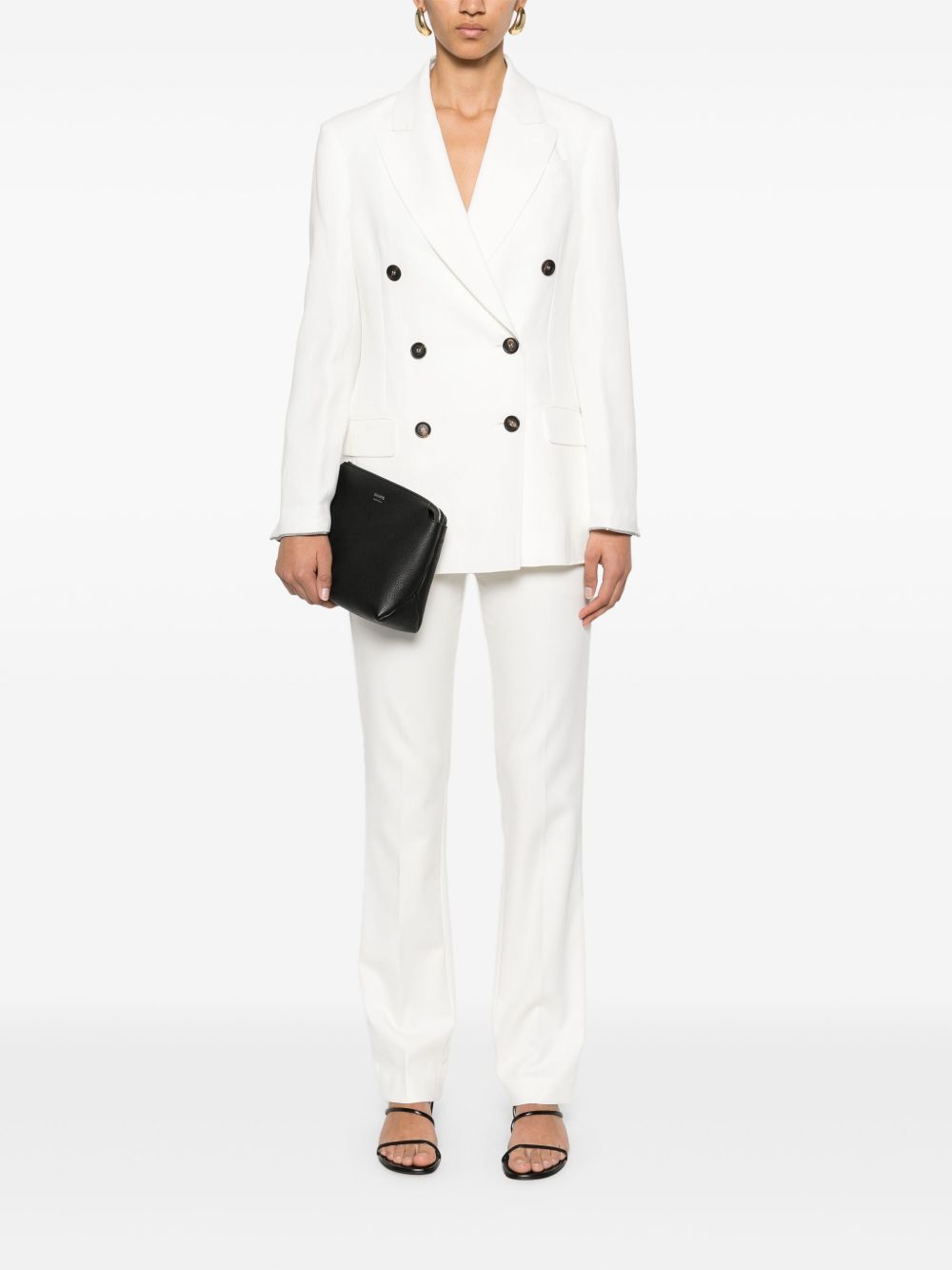 Tailored Light Beige Double-Breasted Blazer With Buttoned-Cuff Sleeves