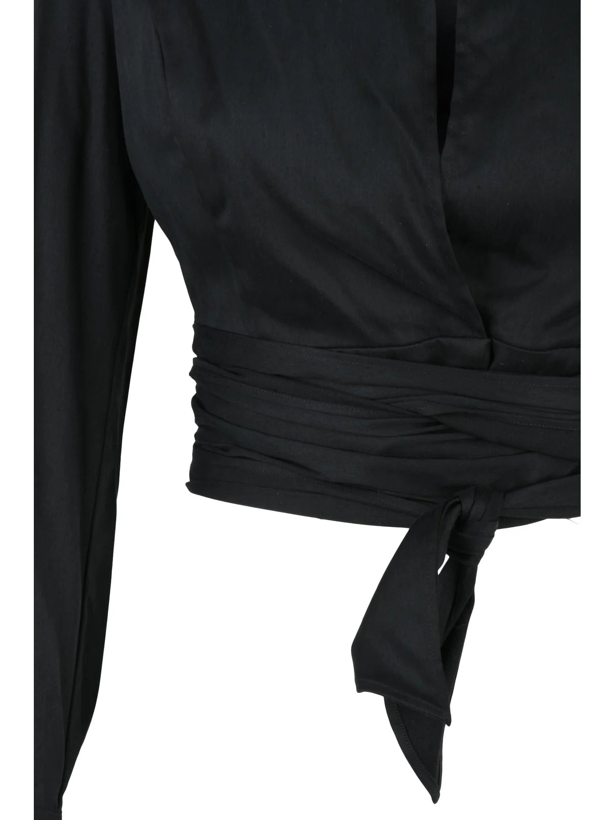 Black Lycra Elastane Cropped Shirt with Sash