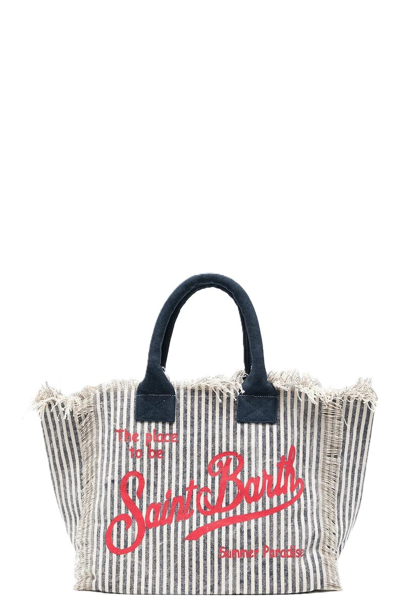 Vertical Stripe Tote Bag with Frayed Edges