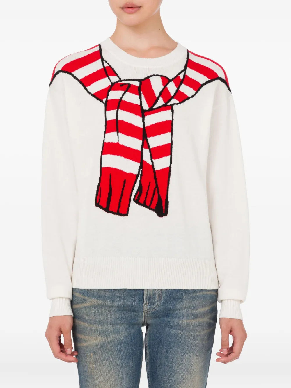 Playful Striped Knit Sweater with Graphic Accents