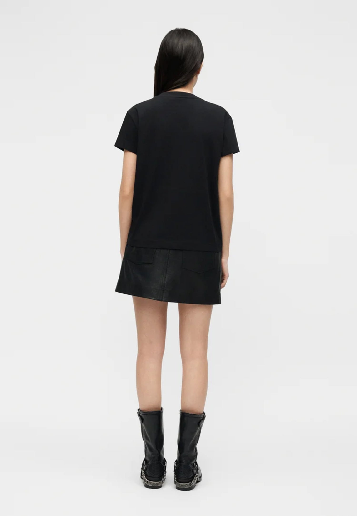 Short-Sleeved T-Shirt with Silver Wing Brooch Detail