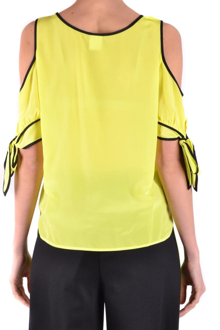 Cold-Shoulder Yellow Silk Top With Bow-Tied Sleeves