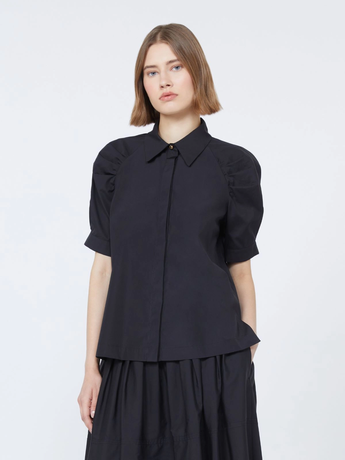 Classic Short-Sleeved Blouse with Puffed Sleeves