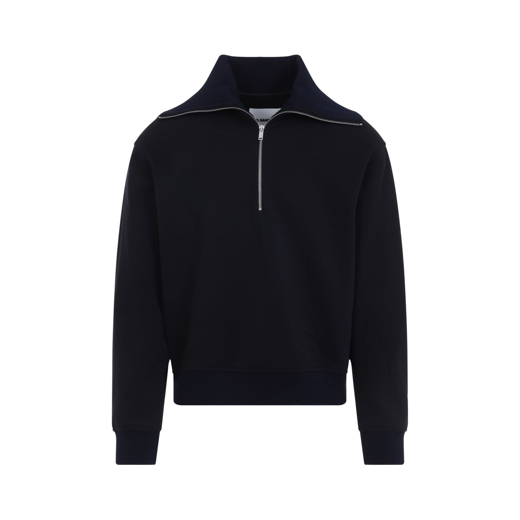High Collar Half-Zip Sweatshirt with Ribbed Details