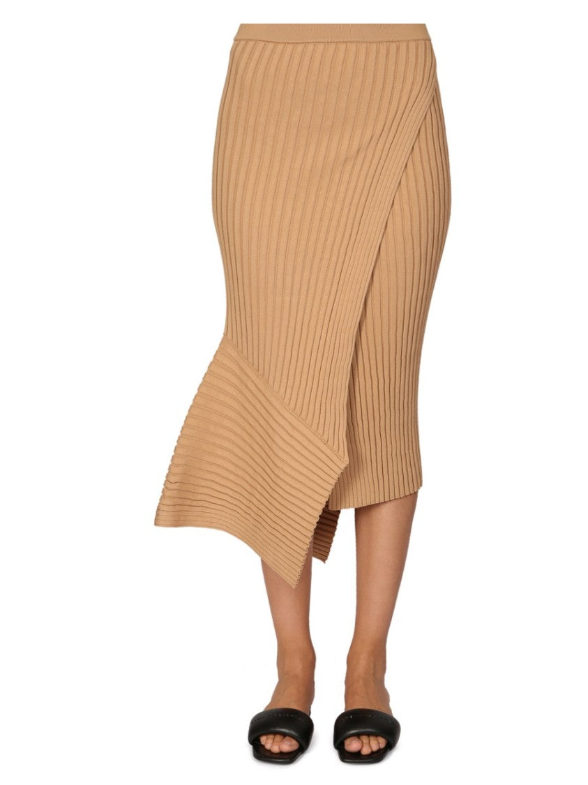 Ribbed Midi Skirt With Asymmetrical Hemline