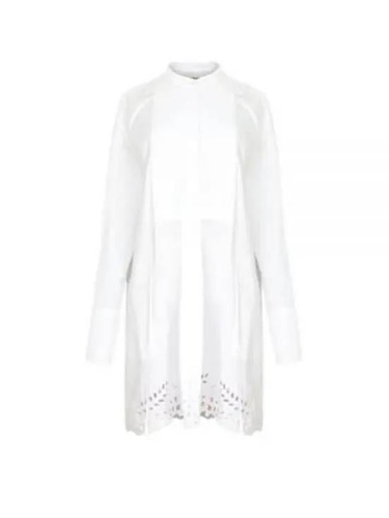 Structured White Midi Dress with Intricate Cut-Out Hem