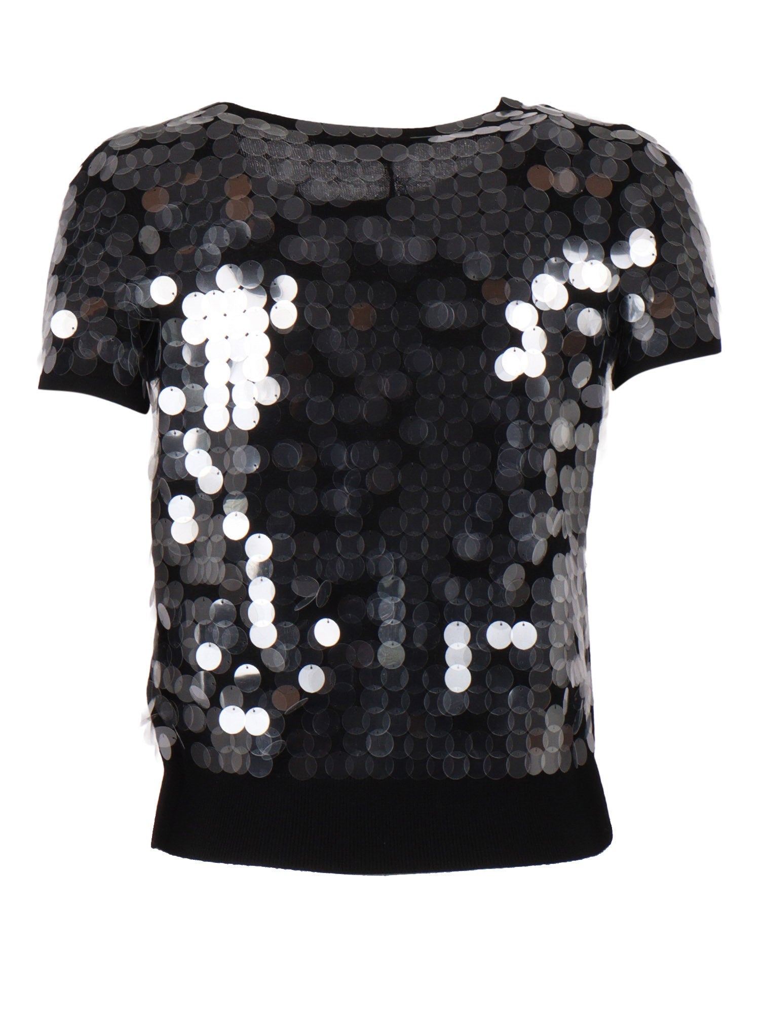 Timeless Black Knit Top With Sequined Front