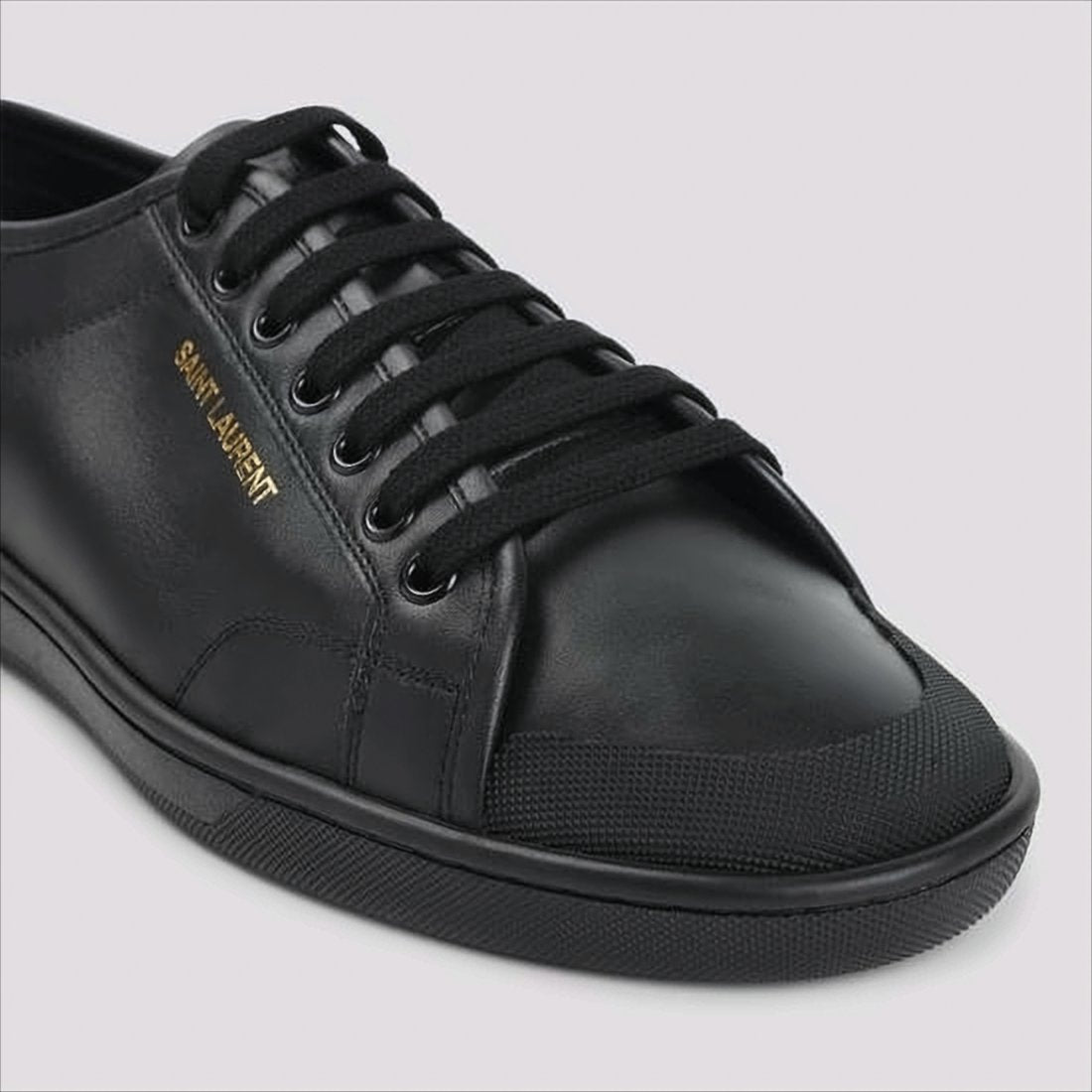 Minimalist Black Calf Leather Low-Top Sneakers