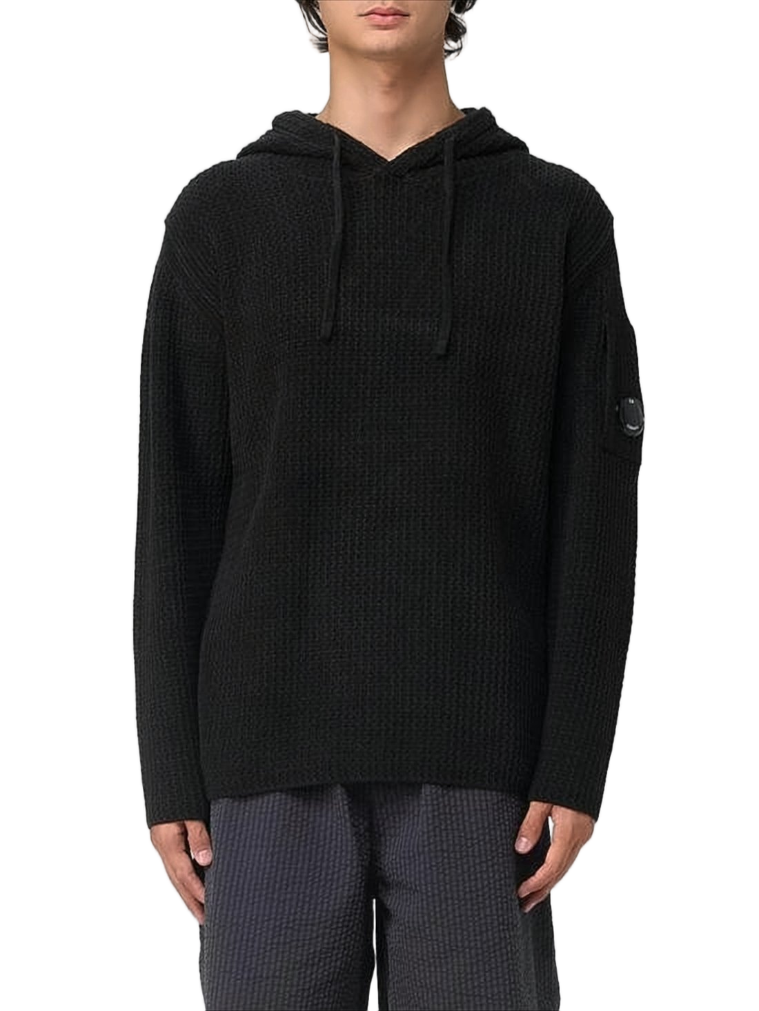 Textured Knit Hoodie with Drawstring Hood