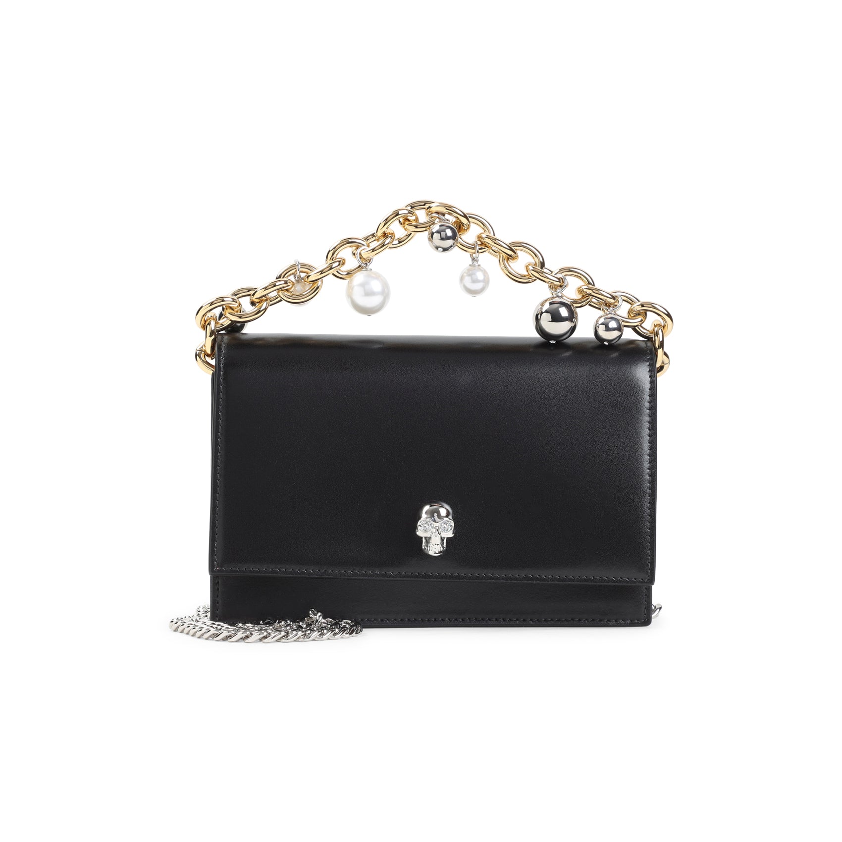 Rectangular Leather Clutch with Metallic Skull