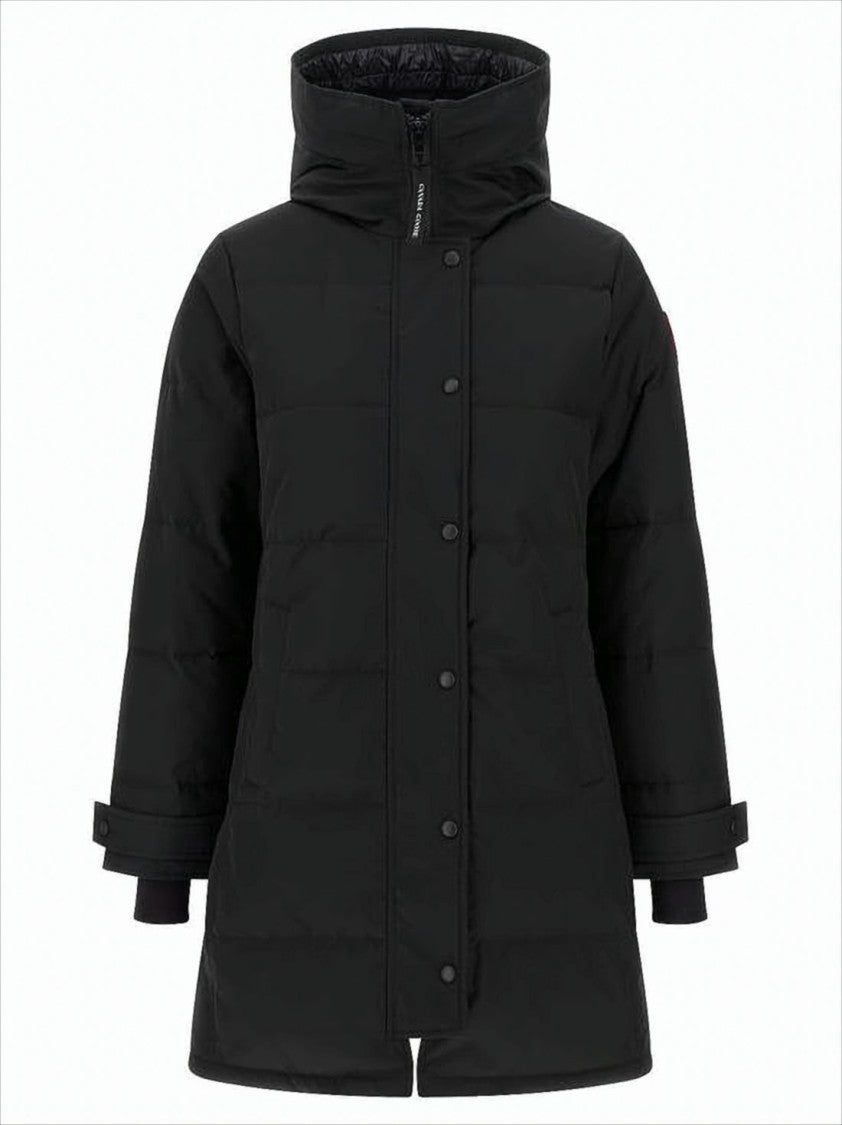 Classic Black Padded Coat with Quilted Texture and Logo Patch