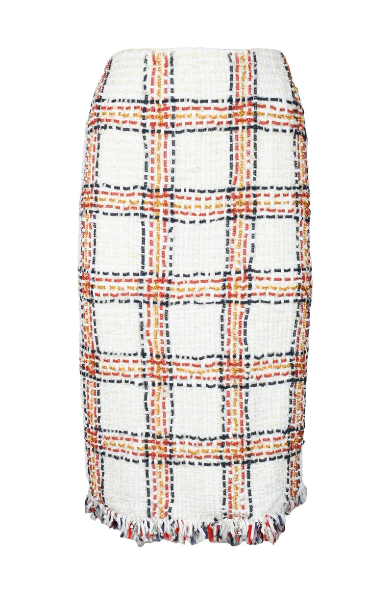 Bouclé Midi Skirt White/Red
