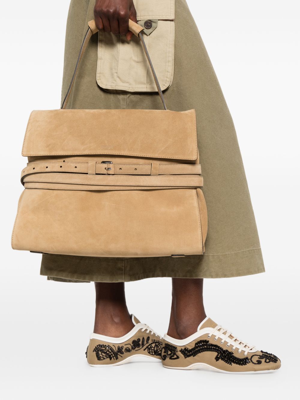 Beige Leather Suede Buckle Belt Bag