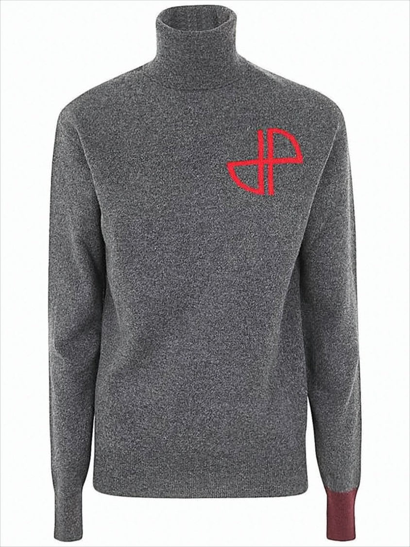 Charcoal Grey Turtleneck Sweater with Contrasting Cuff